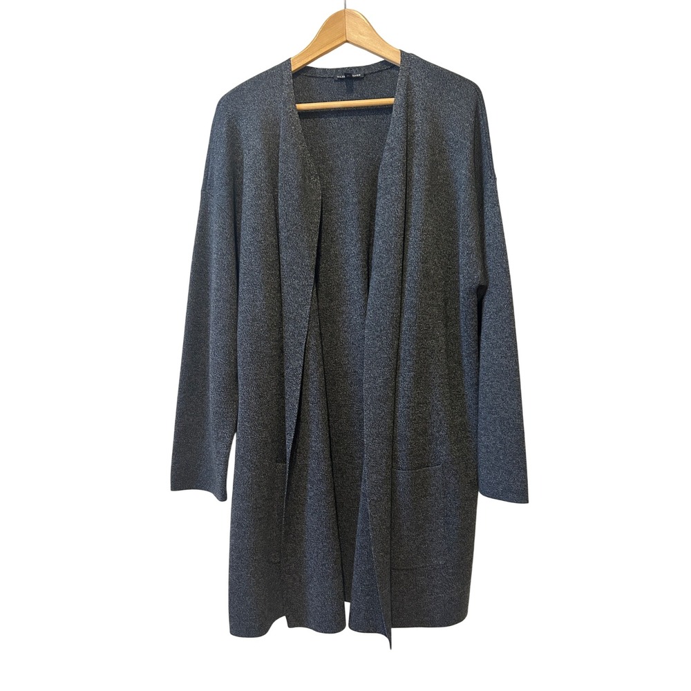 Eileen Fisher Cardigan Sz XL Gray Tencel Merino Wool Open Front Longline Chic